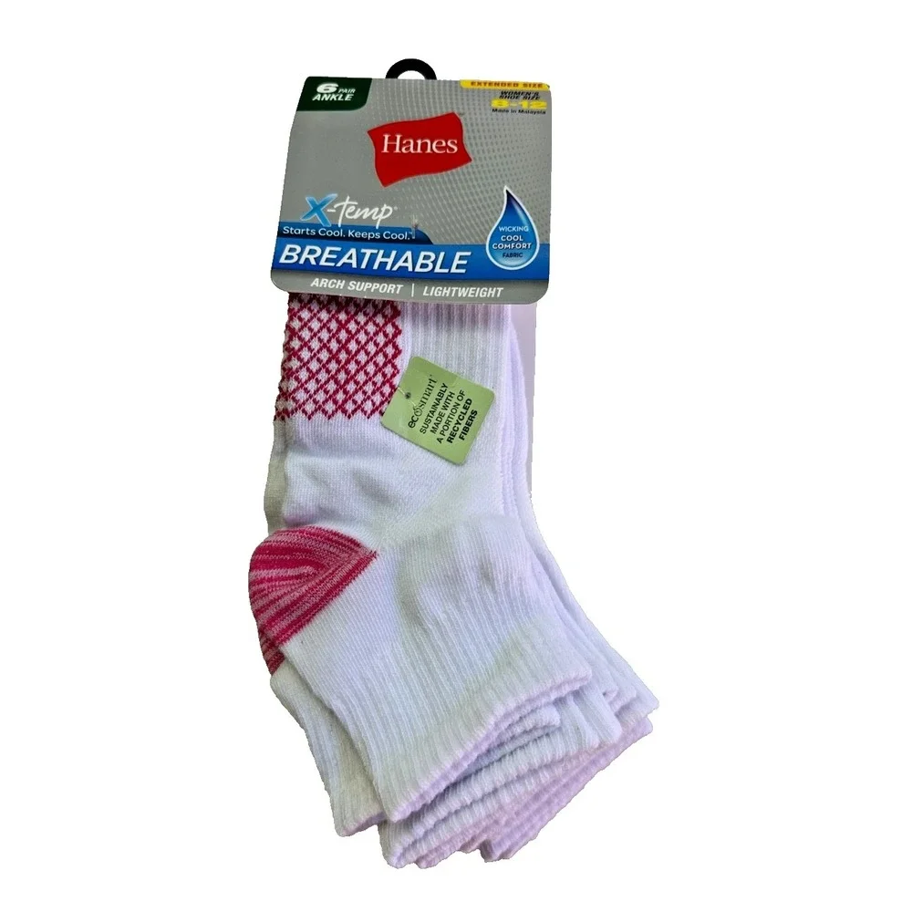 Hanes X-Temp Cool Comfort Ankle Socks 6 Pack Womens 8-12 Breathable NEW Everyday